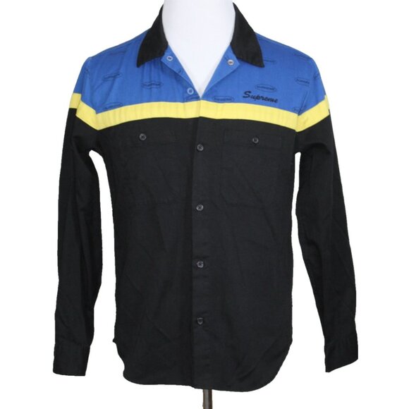 SUPREME COLOR BLOCKED WORK SHIRT BLUE BLACK SMALL - Picture 7 of 7